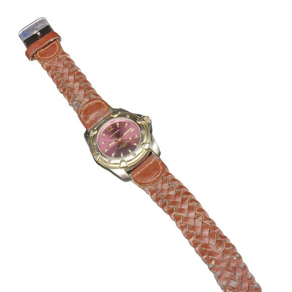 Milan Mens Date Wristwatch With Pink Dial & Woven Brown Leather Strap - Picture 4 of 8